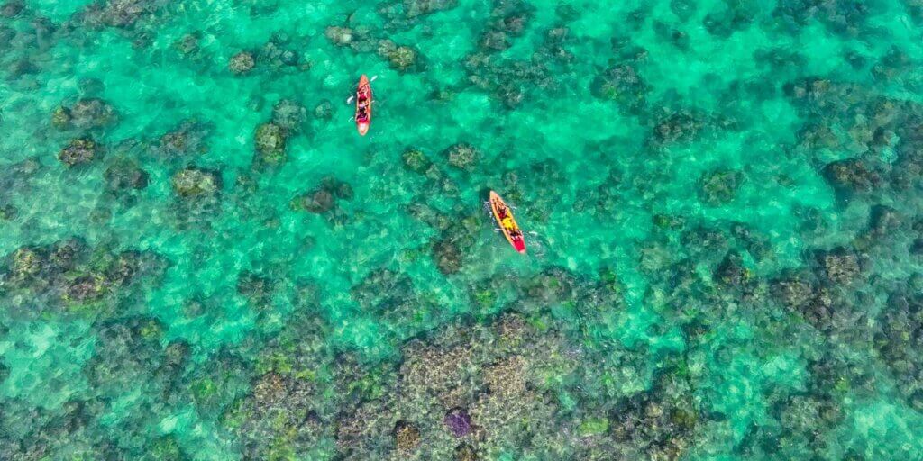 kayaking in turquoise water near Kailua Beach and Lanikai