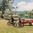 Using electric bikes to transport a kayak to the beach
