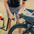 Showing how to attach a kayak trailer to an electric bike.