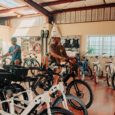 Visitors test riding the electric bikes