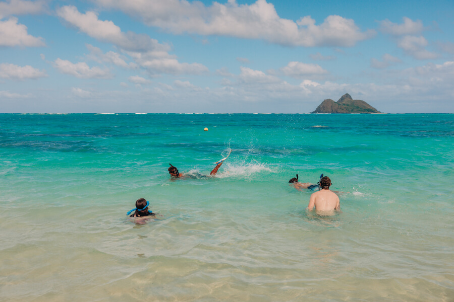 Snorkelers in the water at Lanikai Beach