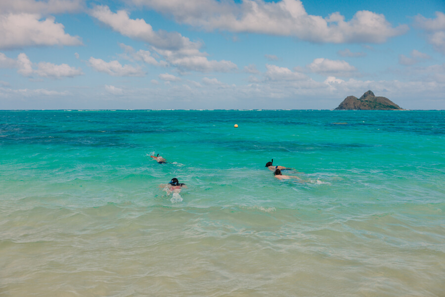 people snorkeling in the waters of Lanikai Beach