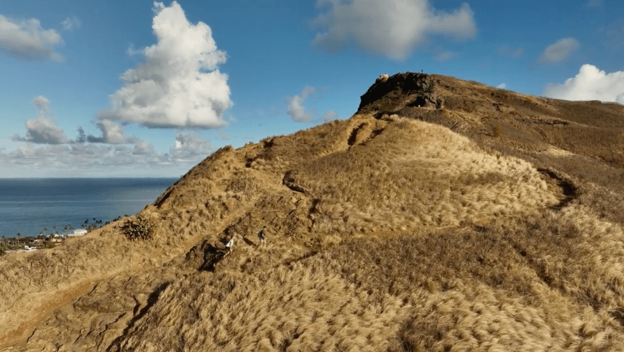 Drone view of the Lanikai Pillbox Hike