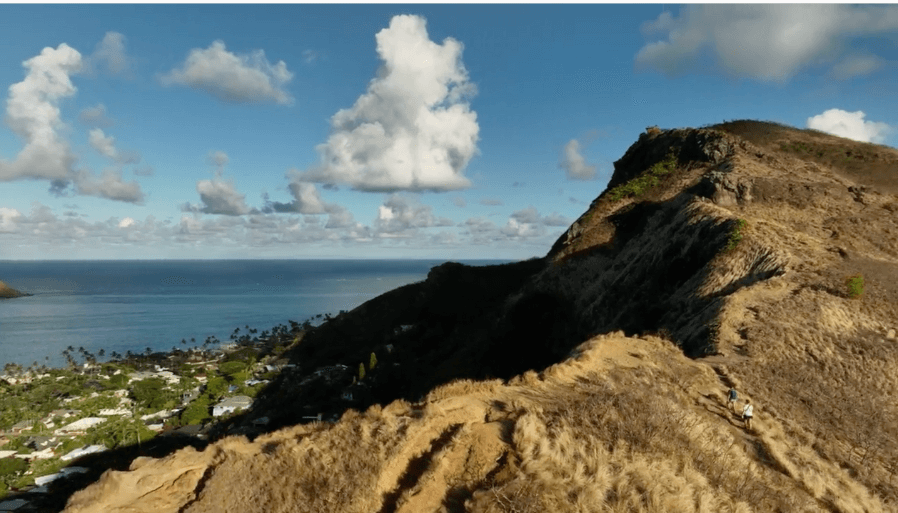 Drone view of the Lanikai Pillbox Hike Trail