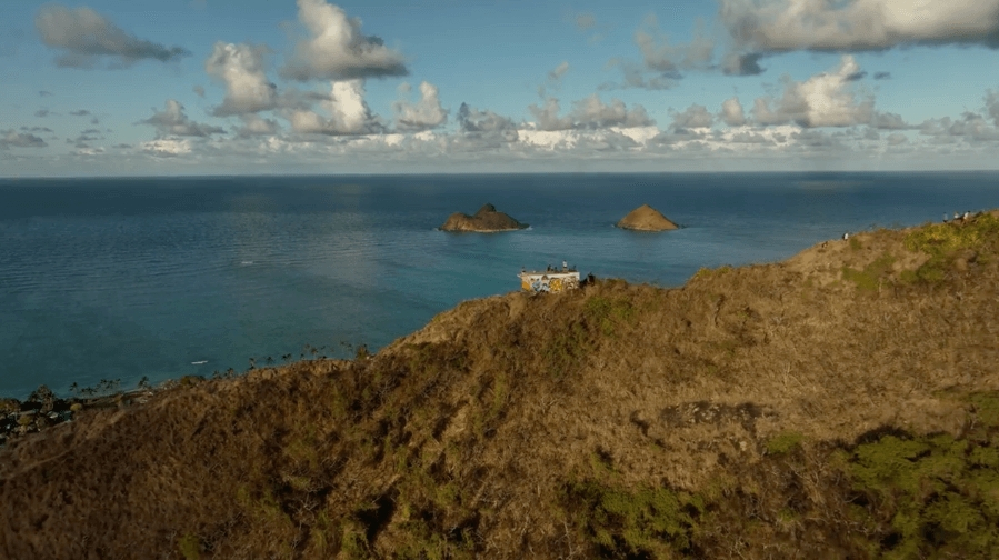 Drone view of the Lanikai Pillbox and Lanikai Beach