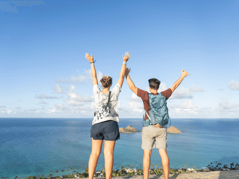 Two people on top of the Lanikai Pillbox