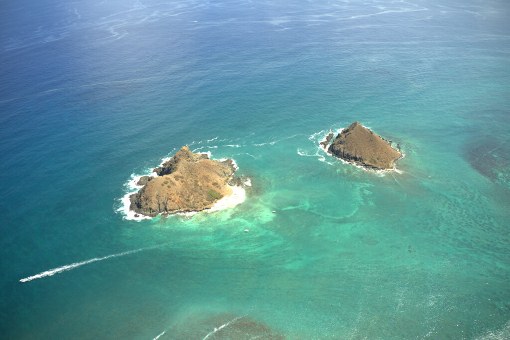 Overhead view of the Mokulua Islands