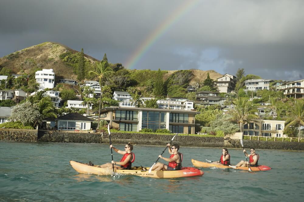 two tandem kayak rentals from Active Oahu in the water