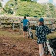 two people stand facing an ancient Hawaiian cultural site